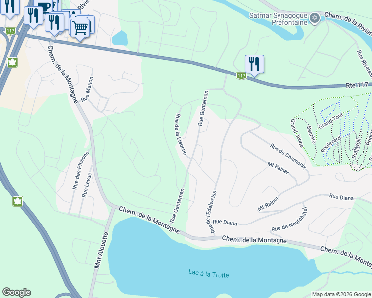 map of restaurants, bars, coffee shops, grocery stores, and more near Rue de la Lisonne in Sainte-Agathe-des-Monts
