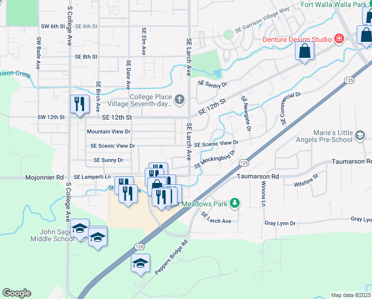 map of restaurants, bars, coffee shops, grocery stores, and more near 728 Southeast Scenic View Drive in College Place