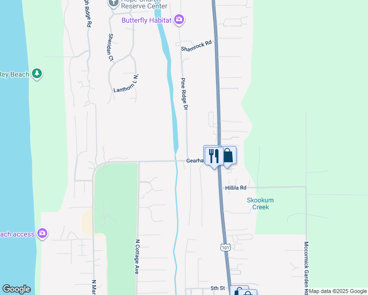 map of restaurants, bars, coffee shops, grocery stores, and more near 1856 Pine Ridge Drive in Gearhart