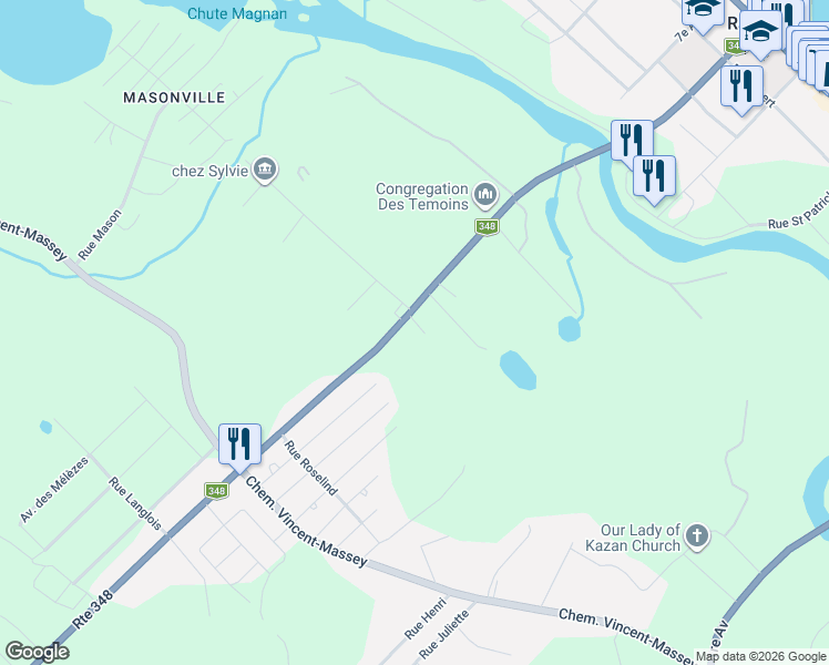 map of restaurants, bars, coffee shops, grocery stores, and more near 2795 Route 348 in Rawdon