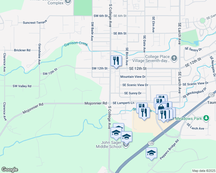 map of restaurants, bars, coffee shops, grocery stores, and more near 1410 South College Avenue in College Place