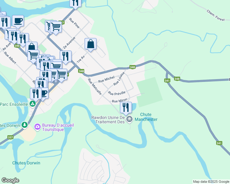 map of restaurants, bars, coffee shops, grocery stores, and more near 3304 Rue Préville in Rawdon