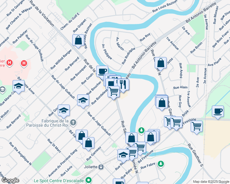 map of restaurants, bars, coffee shops, grocery stores, and more near 552 Rue Saint-Charles-Borromée Nord in Joliette