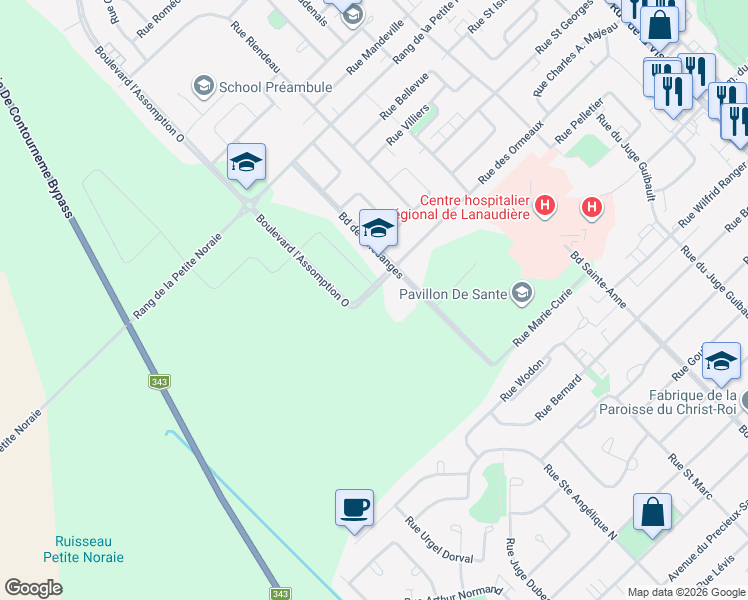 map of restaurants, bars, coffee shops, grocery stores, and more near 327 Rue des Ormeaux in Saint-Charles-Borromã©E