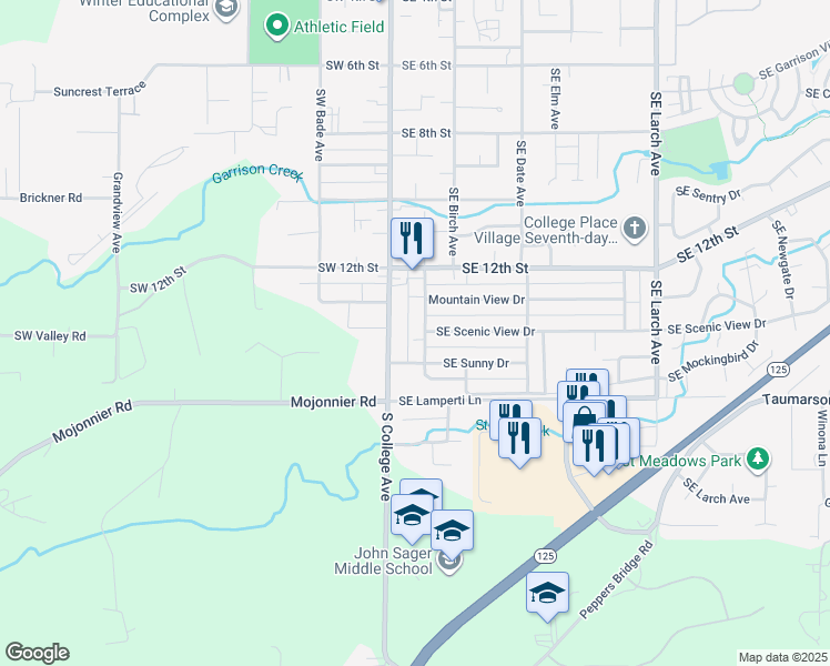 map of restaurants, bars, coffee shops, grocery stores, and more near 1400 Southeast Broadway Avenue in College Place