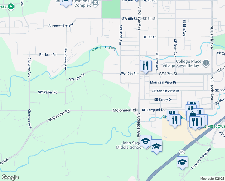 map of restaurants, bars, coffee shops, grocery stores, and more near 1534 Summit Place in Walla Walla