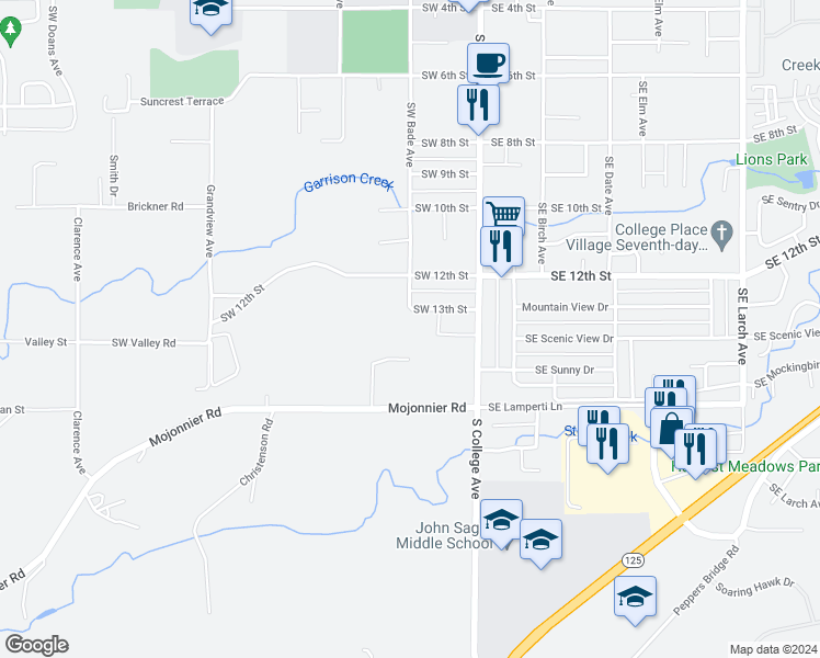 map of restaurants, bars, coffee shops, grocery stores, and more near 1534 Summit Place in Walla Walla
