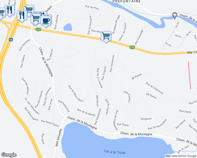 map of restaurants, bars, coffee shops, grocery stores, and more near Rue de la Lisonne in Sainte-Agathe-des-Monts