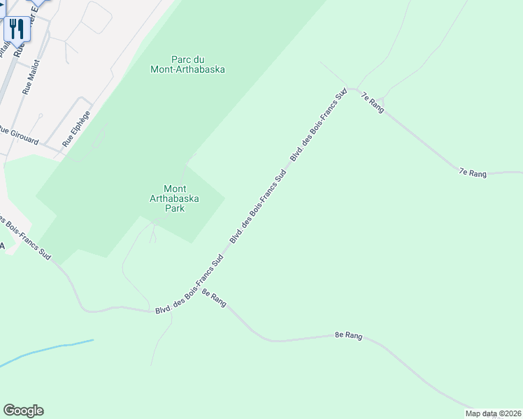 map of restaurants, bars, coffee shops, grocery stores, and more near 2591 Boulevard des Bois Francs Sud in Centre-du-Québec