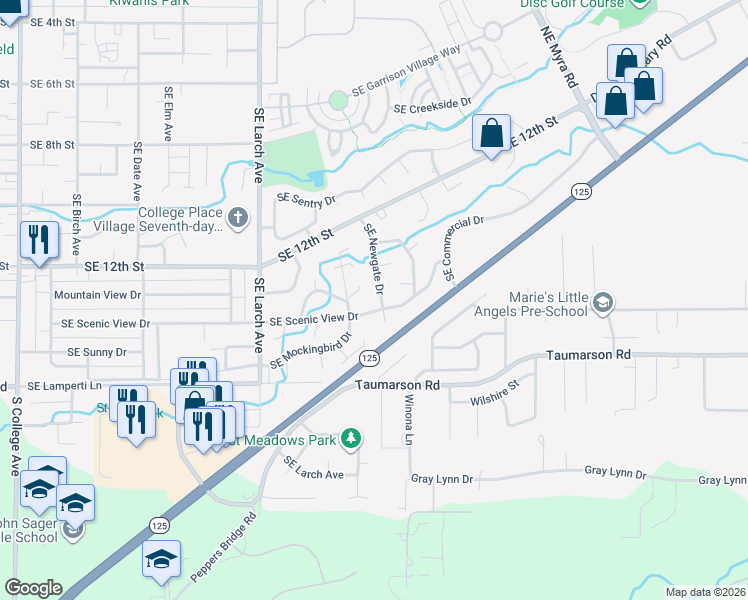 map of restaurants, bars, coffee shops, grocery stores, and more near 1234 Southeast Mockingbird Drive in College Place
