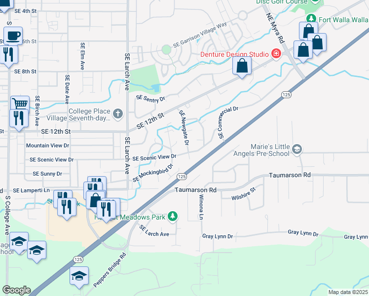 map of restaurants, bars, coffee shops, grocery stores, and more near 1372 Southeast Newgate Drive in College Place