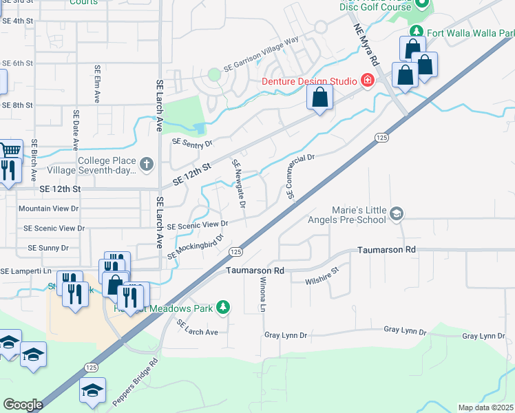 map of restaurants, bars, coffee shops, grocery stores, and more near 1158 Southeast Surita Court in College Place