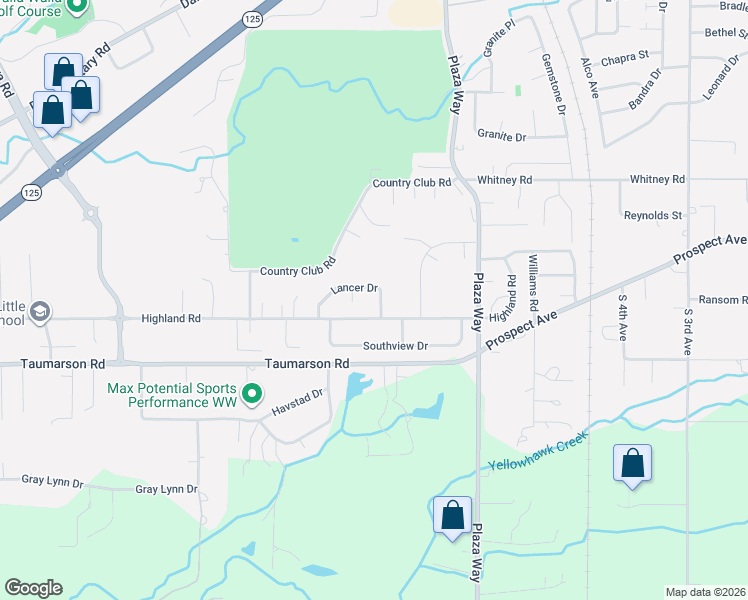 map of restaurants, bars, coffee shops, grocery stores, and more near 1192 Lancer Drive in Walla Walla