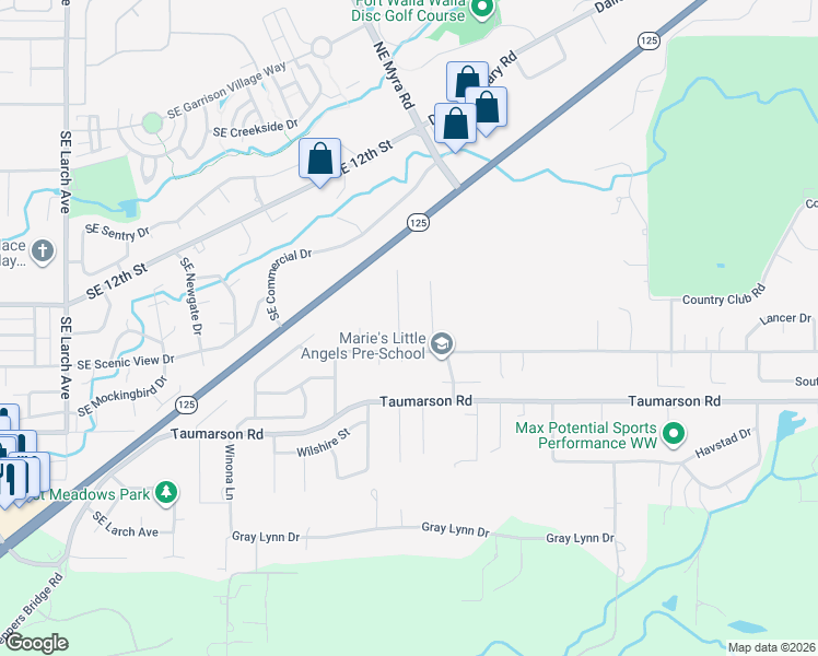 map of restaurants, bars, coffee shops, grocery stores, and more near 1810 Highland Road in Walla Walla