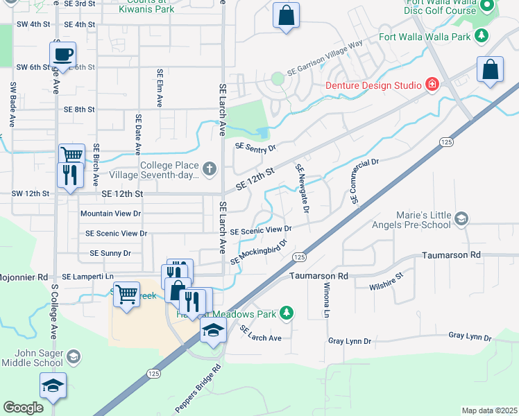 map of restaurants, bars, coffee shops, grocery stores, and more near 963 Southeast Robin Drive in College Place