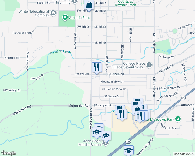map of restaurants, bars, coffee shops, grocery stores, and more near 1200 Southeast Broadway Avenue in College Place