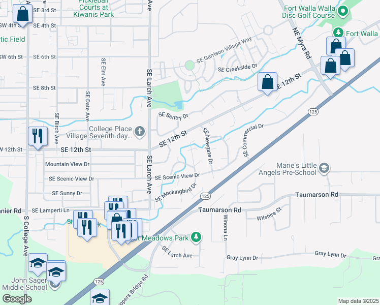 map of restaurants, bars, coffee shops, grocery stores, and more near 963 Southeast Robin Drive in College Place
