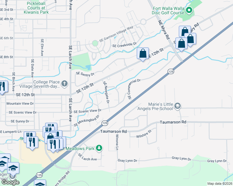 map of restaurants, bars, coffee shops, grocery stores, and more near 1222 Southeast Falbo Drive in College Place