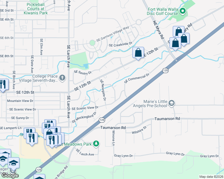 map of restaurants, bars, coffee shops, grocery stores, and more near 1149 Southeast Surita Court in College Place
