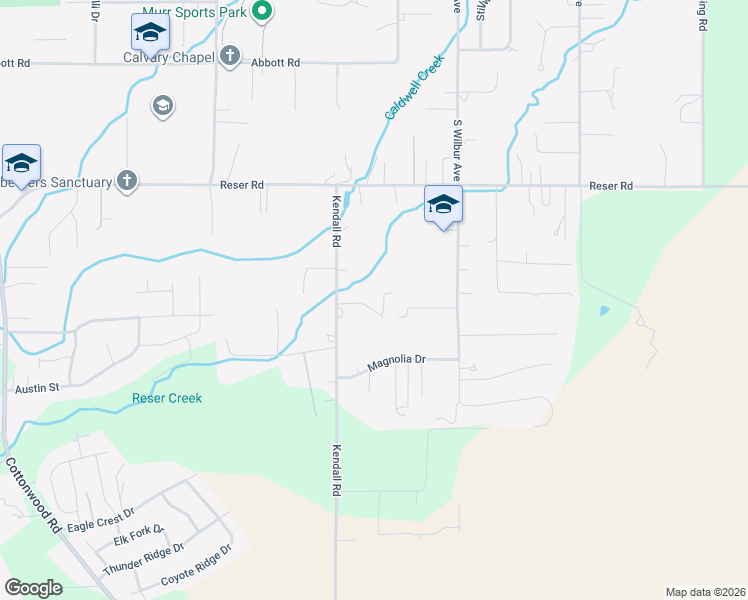 map of restaurants, bars, coffee shops, grocery stores, and more near 2445 Kendall Road in Walla Walla