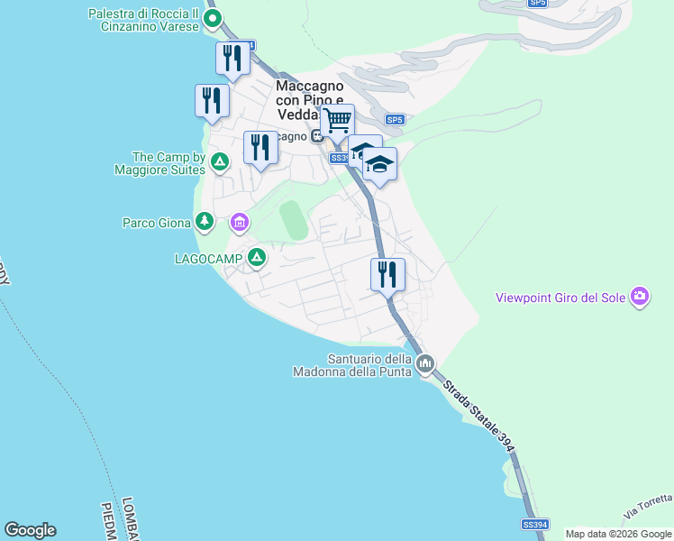 map of restaurants, bars, coffee shops, grocery stores, and more near 11 Via Frat Monaco Benefattori in Maccagno con Pino e Veddasca