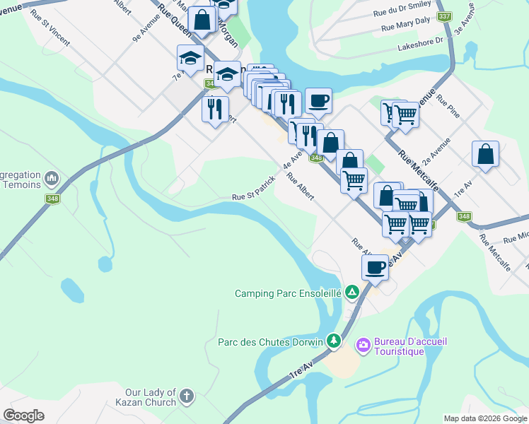map of restaurants, bars, coffee shops, grocery stores, and more near 3605 Rue Saint Patrick in Rawdon