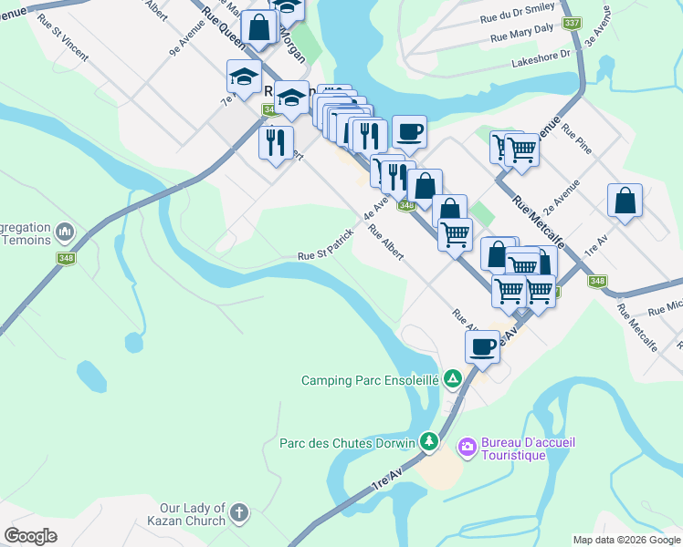 map of restaurants, bars, coffee shops, grocery stores, and more near 3603 Rue Saint Patrick in Rawdon