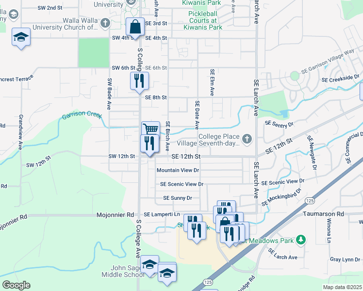 map of restaurants, bars, coffee shops, grocery stores, and more near 308 Southeast 11th Street in College Place