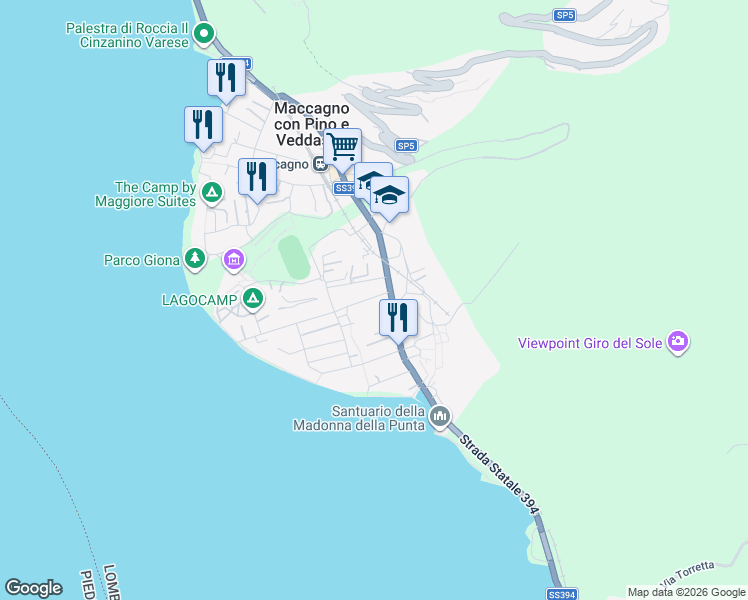 map of restaurants, bars, coffee shops, grocery stores, and more near in Maccagno con Pino e Veddasca