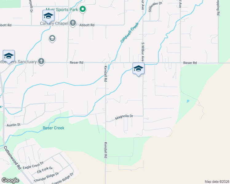 map of restaurants, bars, coffee shops, grocery stores, and more near 2445 Kendall Road in Walla Walla