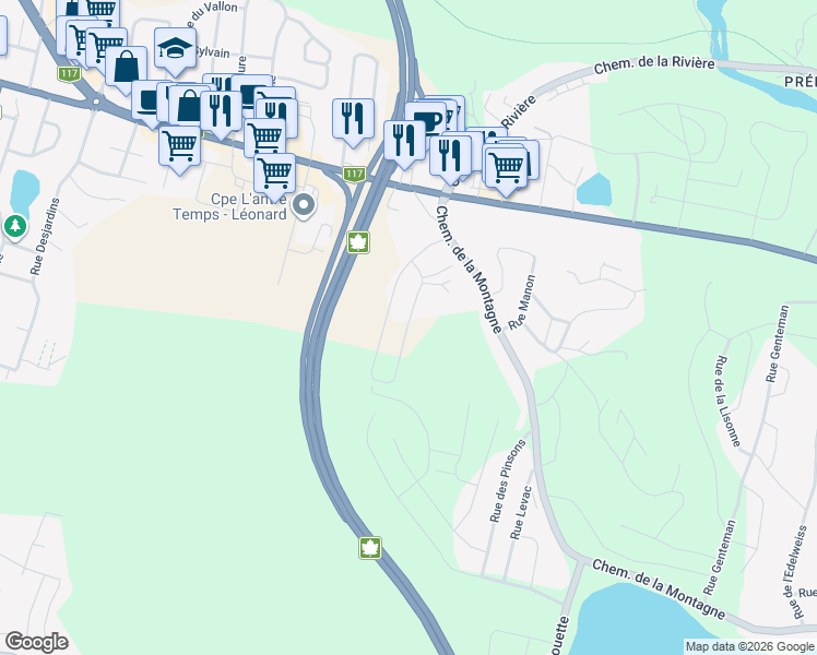 map of restaurants, bars, coffee shops, grocery stores, and more near 9 Rue Valérie in Sainte-Agathe-des-Monts