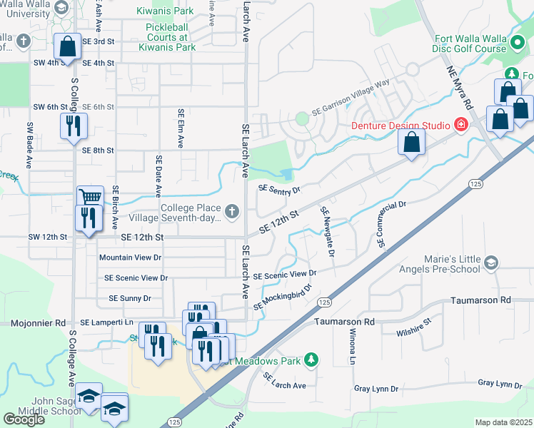 map of restaurants, bars, coffee shops, grocery stores, and more near 833 Southeast Marine Drive in College Place