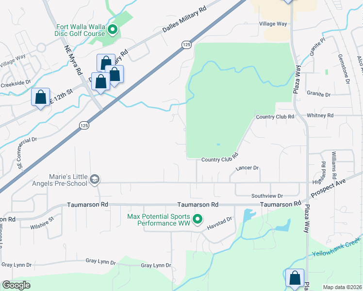 map of restaurants, bars, coffee shops, grocery stores, and more near 2441 Country Club Road in Walla Walla