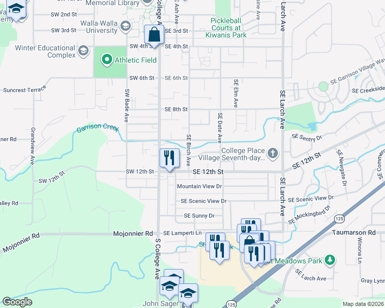 map of restaurants, bars, coffee shops, grocery stores, and more near 205 Southeast 11th Street in College Place