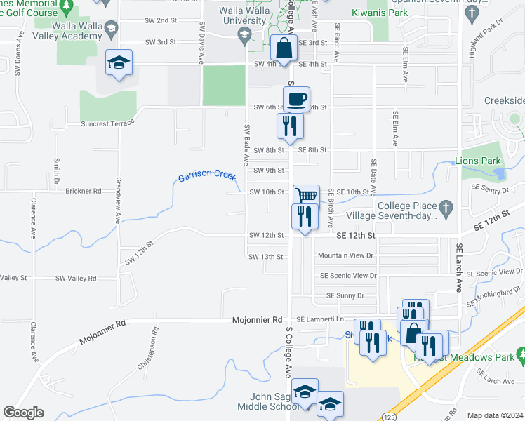 map of restaurants, bars, coffee shops, grocery stores, and more near 1026 Southwest Puff Lane in College Place