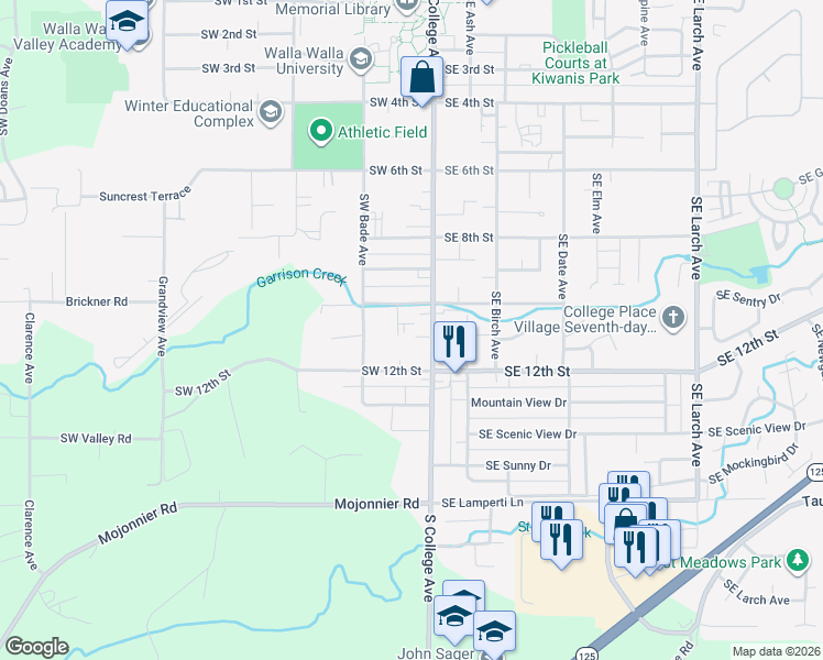 map of restaurants, bars, coffee shops, grocery stores, and more near 1027 Southwest Puff Lane in College Place