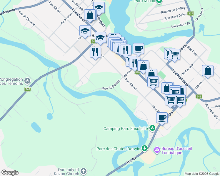 map of restaurants, bars, coffee shops, grocery stores, and more near 3603 Rue Saint Patrick in Rawdon