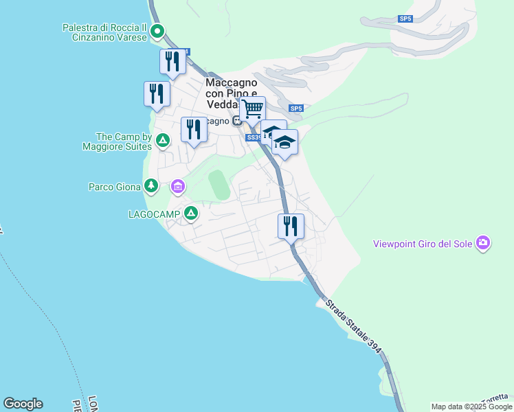 map of restaurants, bars, coffee shops, grocery stores, and more near 11 Via Frat Monaco Benefattori in Maccagno con Pino e Veddasca