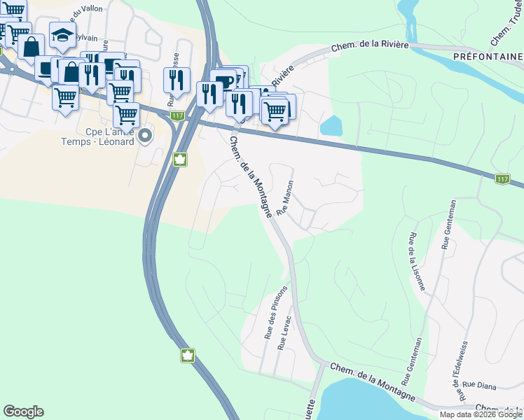 map of restaurants, bars, coffee shops, grocery stores, and more near 777 Chemin de la Montagne in Sainte-Agathe-des-Monts