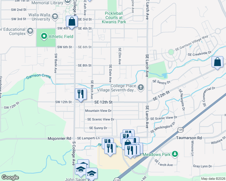map of restaurants, bars, coffee shops, grocery stores, and more near 1097 Southeast Date Avenue in College Place