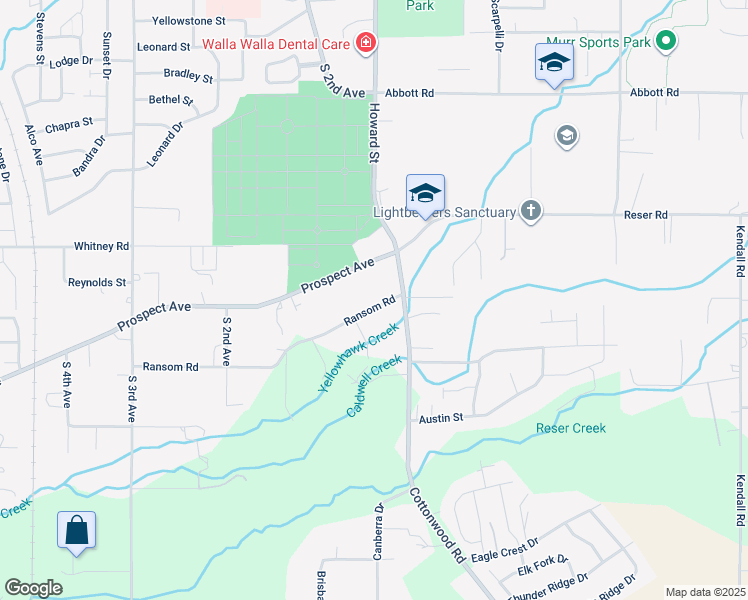 map of restaurants, bars, coffee shops, grocery stores, and more near 46 Ransom Road in Walla Walla