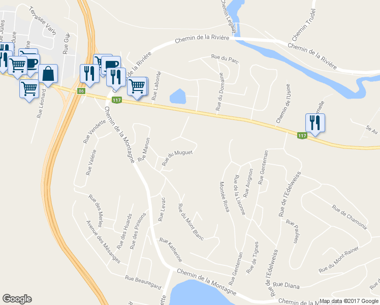 map of restaurants, bars, coffee shops, grocery stores, and more near 750 Rue du Muguet in Sainte-Agathe-des-Monts