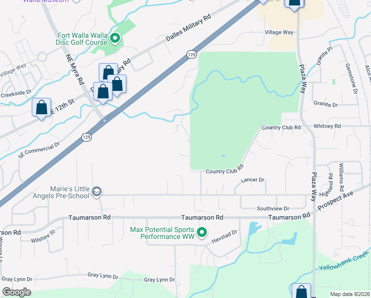 map of restaurants, bars, coffee shops, grocery stores, and more near 2441 Country Club Road in Walla Walla