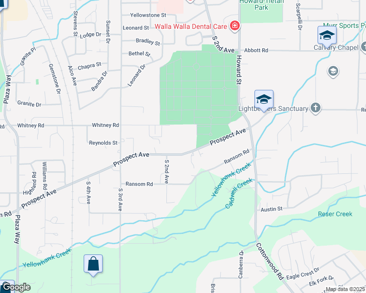 map of restaurants, bars, coffee shops, grocery stores, and more near 210 Prospect Avenue in Walla Walla