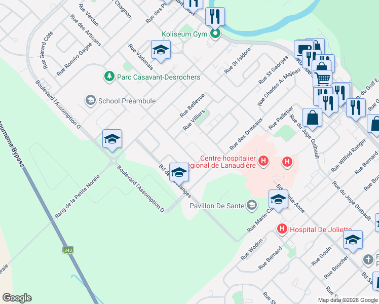 map of restaurants, bars, coffee shops, grocery stores, and more near 339 Rue Riendeau in Saint-Charles-Borromée