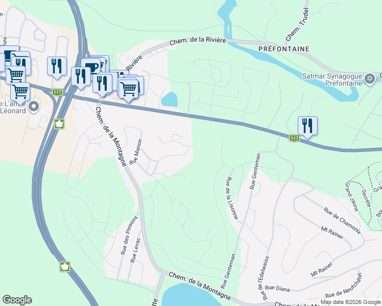 map of restaurants, bars, coffee shops, grocery stores, and more near 722 Rue du Muguet in Sainte-Agathe-des-Monts
