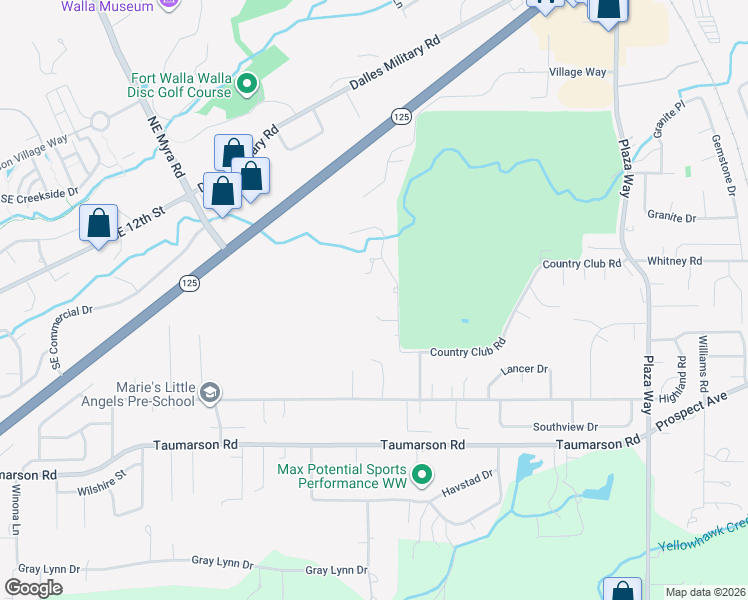 map of restaurants, bars, coffee shops, grocery stores, and more near 2441 Country Club Road in Walla Walla