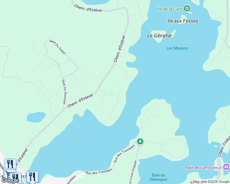 map of restaurants, bars, coffee shops, grocery stores, and more near Place des Pluviers in Estérel