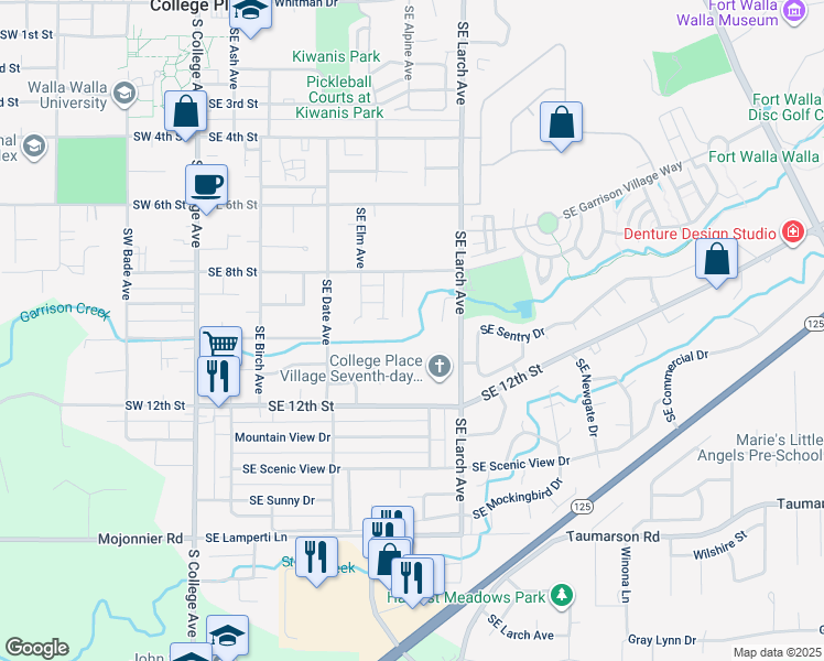 map of restaurants, bars, coffee shops, grocery stores, and more near 956 Southeast Brentwood Place in College Place