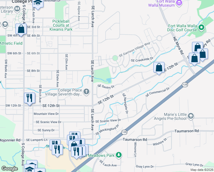 map of restaurants, bars, coffee shops, grocery stores, and more near 875 North Sentry Drive in College Place